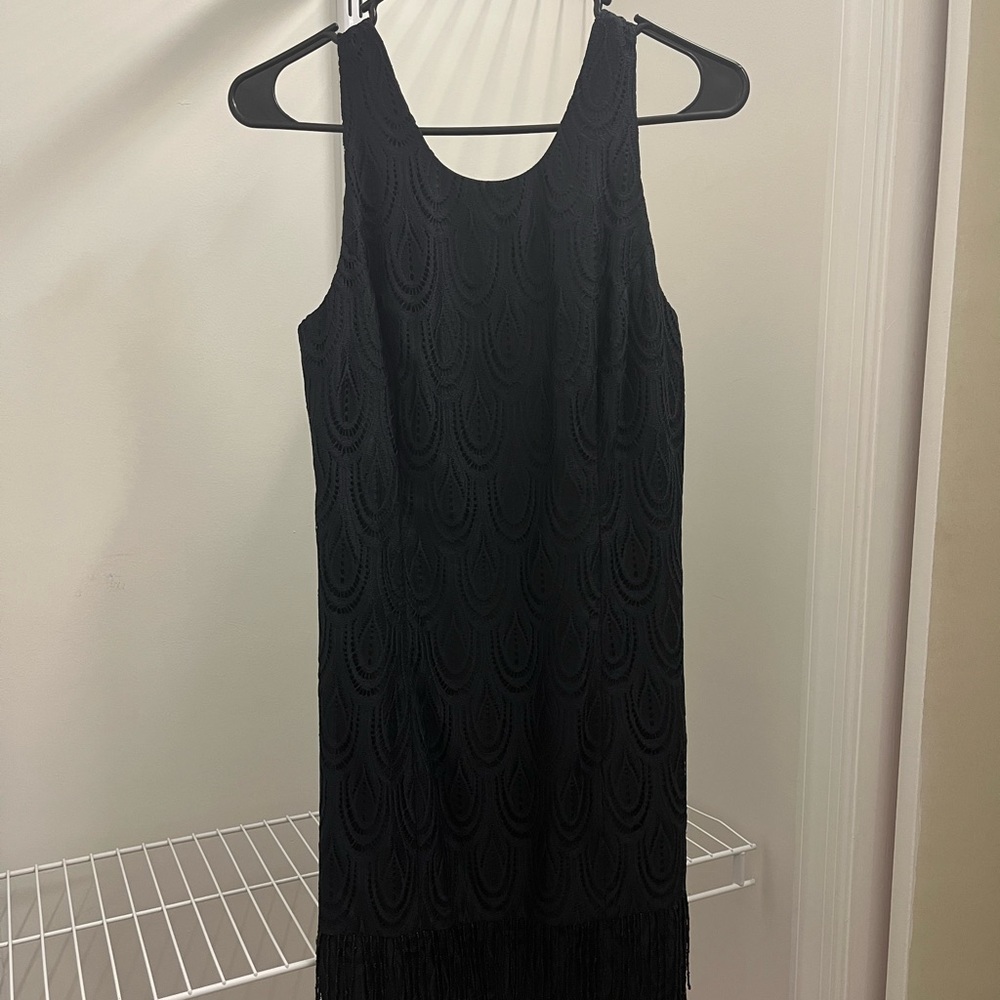 Lilly Pulitzer Murray Flapper Dress Black Lace Beaded Fringe Size 2